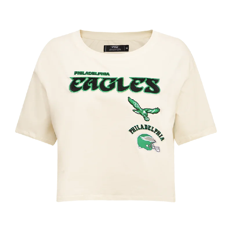NFL PHILADELPHIA EAGLES RETRO CLASSIC WOMEN'S BOXY TEE (EGGSHELL) Satin Blend Silk Blend Wool Blend NFL PHILADELPHIA EAGLES RETRO CLASSIC WOMEN'S BOXY TEE (EGGSHELL) Satin Blend Silk Blend Wool Blend