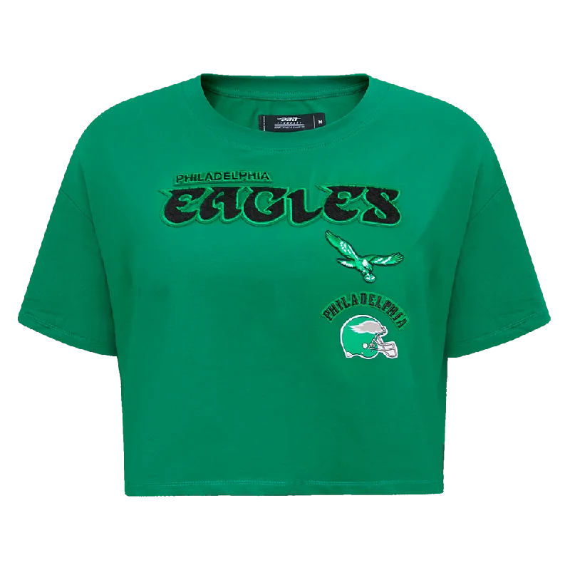NFL PHILADELPHIA EAGLES RETRO CLASSIC WOMEN'S BOXY TEE (KELLY GREEN) Mesh Blend Leather Blend Suede Blend NFL PHILADELPHIA EAGLES RETRO CLASSIC WOMEN'S BOXY TEE (KELLY GREEN) Mesh Blend Leather Blend Suede Blend