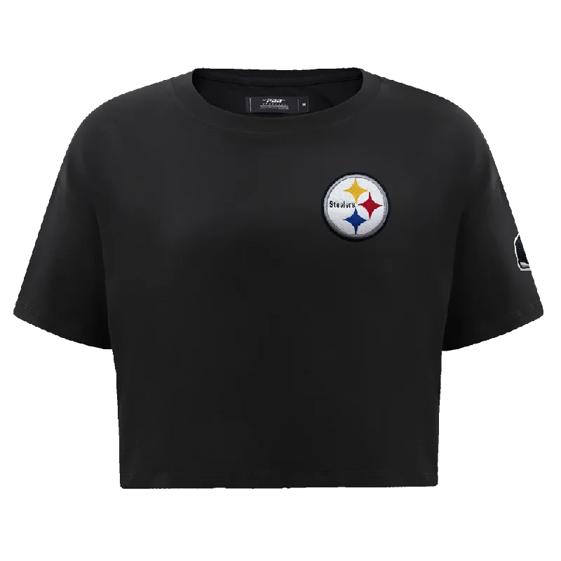NFL PITTSBURGH STEELERS CLASSIC WOMEN'S SJ BOXY TEE (BLACK) Elasticated Padded Insulated NFL PITTSBURGH STEELERS CLASSIC WOMEN'S SJ BOXY TEE (BLACK) Elasticated Padded Insulated