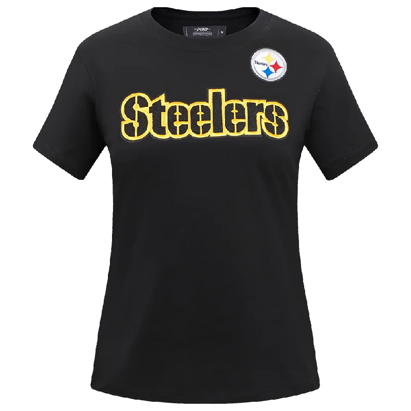 NFL PITTSBURGH STEELERS CLASSIC WOMEN'S SJ SLIM FIT TEE (BLACK) Welt Pockets Slit Pockets NFL PITTSBURGH STEELERS CLASSIC WOMEN'S SJ SLIM FIT TEE (BLACK) Welt Pockets Slit Pockets