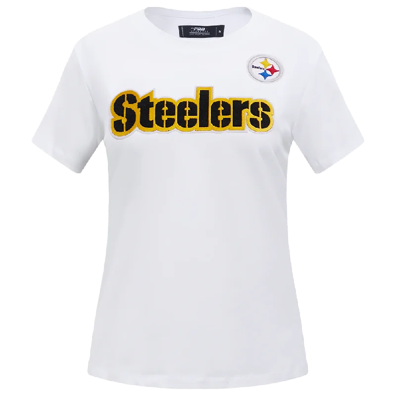NFL PITTSBURGH STEELERS CLASSIC WOMEN'S SJ SLIM FIT TEE (WHITE) Solid Color Striped Floral NFL PITTSBURGH STEELERS CLASSIC WOMEN'S SJ SLIM FIT TEE (WHITE) Solid Color Striped Floral