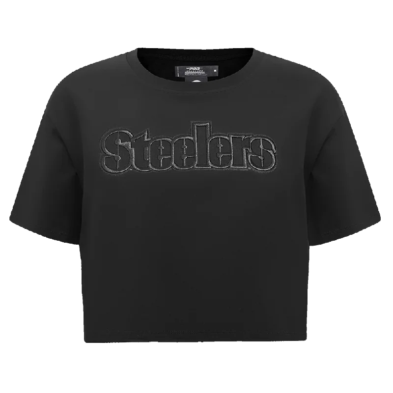 NFL PITTSBURGH STEELERS NEUTRAL WOMEN'S BOXY TEE (BLACK) Zippered Front Buttoned Front Snap Front NFL PITTSBURGH STEELERS NEUTRAL WOMEN'S BOXY TEE (BLACK) Zippered Front Buttoned Front Snap Front