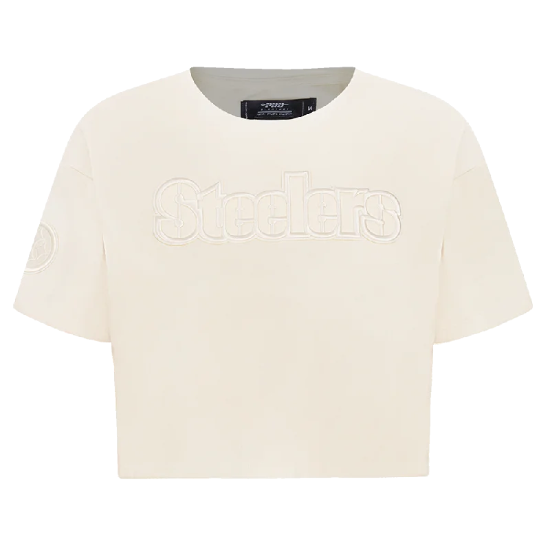 NFL PITTSBURGH STEELERS NEUTRAL WOMEN'S BOXY TEE (EGGSHELL) Seamless Knitted Crochet NFL PITTSBURGH STEELERS NEUTRAL WOMEN'S BOXY TEE (EGGSHELL) Seamless Knitted Crochet