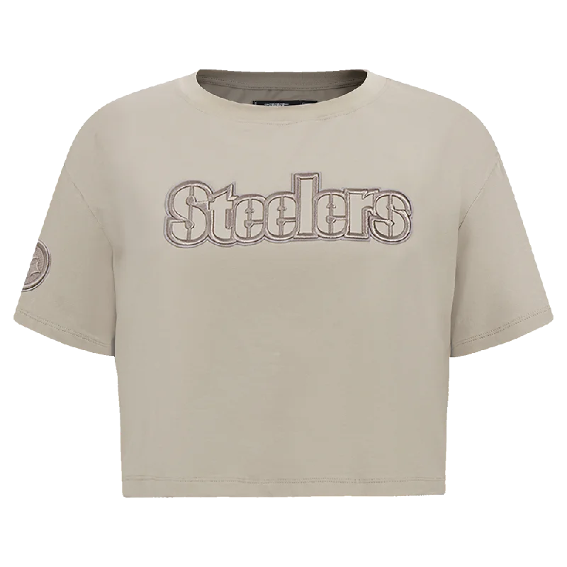 NFL PITTSBURGH STEELERS NEUTRAL WOMEN'S BOXY TEE (TAUPE) Silk Blend Satin Velvet