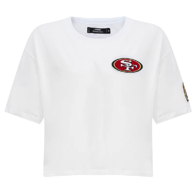 NFL SAN FRANCISCO 49ERS CLASSIC WOMEN'S BOXY TEE (WHITE) Jersey Fabric Tulle Fabric Batik Fabric NFL SAN FRANCISCO 49ERS CLASSIC WOMEN'S BOXY TEE (WHITE) Jersey Fabric Tulle Fabric Batik Fabric