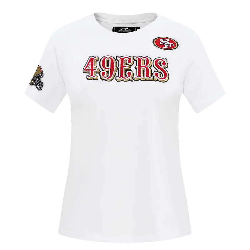 NFL SAN FRANCISCO 49ERS CLASSIC WOMEN'S SLIM FIT TEE (WHITE) Cotton Fabric Linen Fabric Terry Fabric NFL SAN FRANCISCO 49ERS CLASSIC WOMEN'S SLIM FIT TEE (WHITE) Cotton Fabric Linen Fabric Terry Fabric
