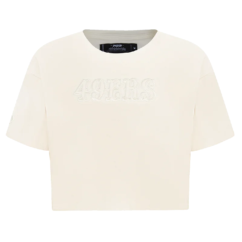 NFL SAN FRANCISCO 49ERS NEUTRAL WOMEN'S BOXY TEE (EGGSHELL) Hooded Caped Shawl Collar NFL SAN FRANCISCO 49ERS NEUTRAL WOMEN'S BOXY TEE (EGGSHELL) Hooded Caped Shawl Collar