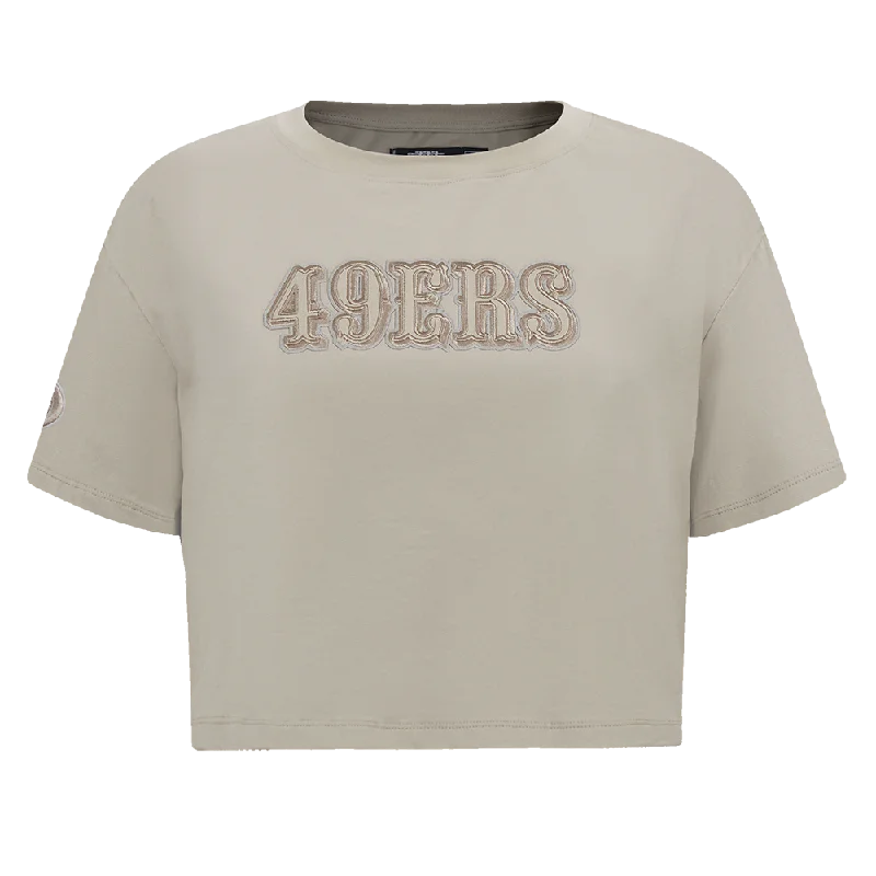 NFL SAN FRANCISCO 49ERS NEUTRAL WOMEN'S BOXY TEE (TAUPE) Jersey Fabric Tulle Fabric Batik Fabric