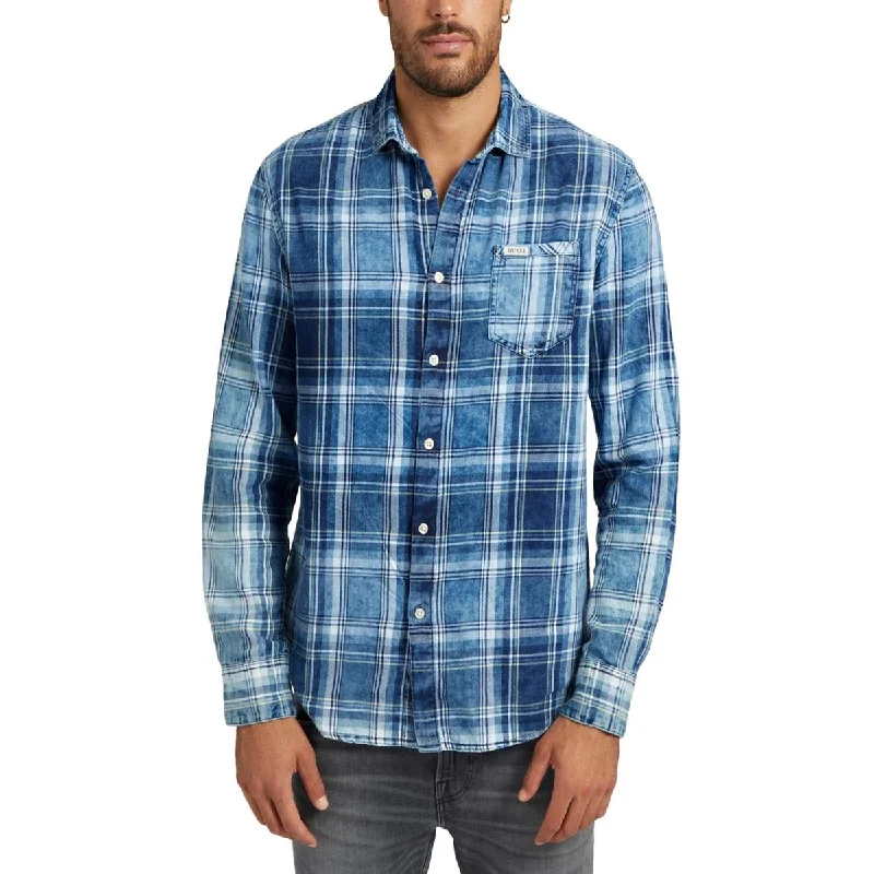 Guess Mens Collared Pocket Button-Down Shirt Trendy Floral Print Tee