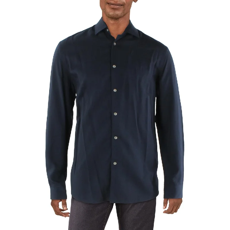 Guess Mens Slim Office Career Button-Down Shirt Fashionable Plaid Short Sleeve