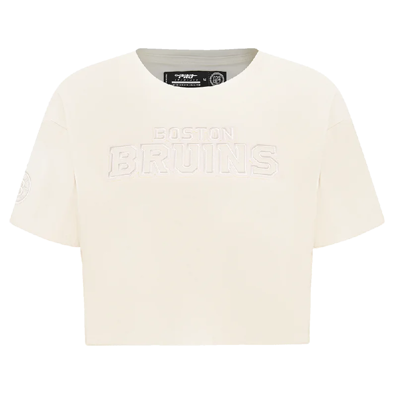 NHL BOSTON BRUINS NEUTRAL WOMEN'S BOXY TEE (EGGSHELL) Handmade Hand-knitted Hand-woven NHL BOSTON BRUINS NEUTRAL WOMEN'S BOXY TEE (EGGSHELL) Handmade Hand-knitted Hand-woven