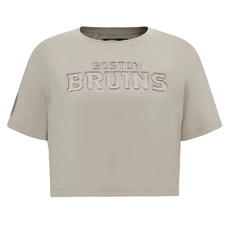 NHL BOSTON BRUINS NEUTRAL WOMEN'S BOXY TEE (TAUPE) Mesh Canvas Denim