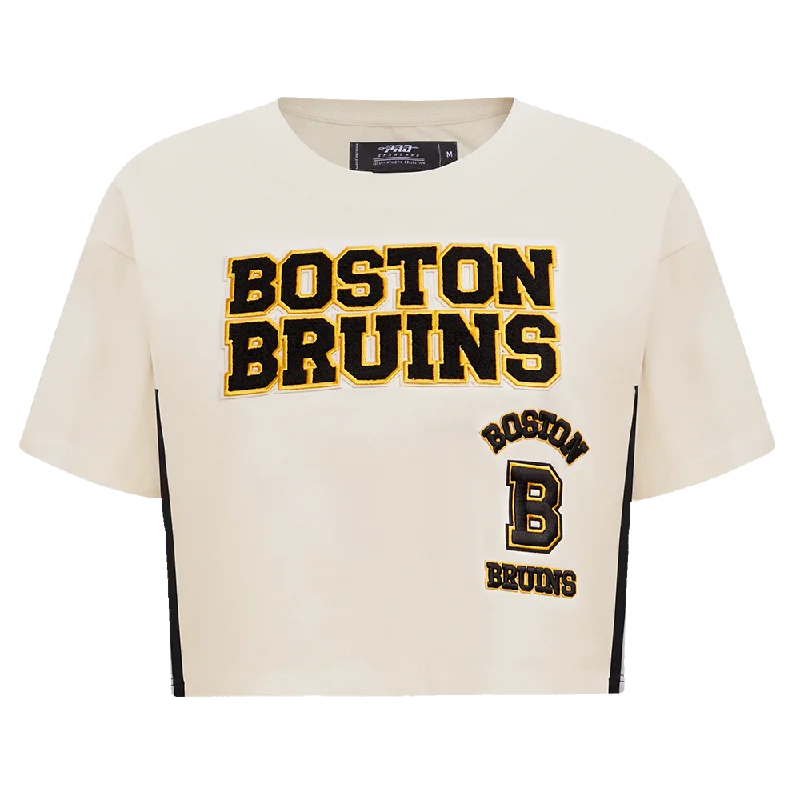 NHL BOSTON BRUINS RETRO CLASSIC WOMEN'S BOXY TEE (EGGSHELL) Cashmere Blend Cotton Blend Poly Blend NHL BOSTON BRUINS RETRO CLASSIC WOMEN'S BOXY TEE (EGGSHELL) Cashmere Blend Cotton Blend Poly Blend