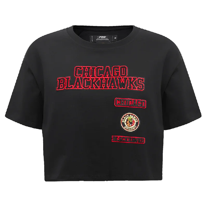 NHL CHICAGO BLACKHAWKS RETRO CLASSIC WOMEN'S BOXY TEE (BLACK) Houndstooth Herringbone Solid NHL CHICAGO BLACKHAWKS RETRO CLASSIC WOMEN'S BOXY TEE (BLACK) Houndstooth Herringbone Solid