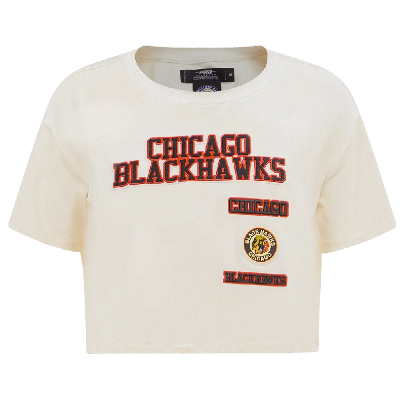 NHL CHICAGO BLACKHAWKS RETRO CLASSIC WOMEN'S BOXY TEE (EGGSHELL) Hooded Caped Shawl Collar NHL CHICAGO BLACKHAWKS RETRO CLASSIC WOMEN'S BOXY TEE (EGGSHELL) Hooded Caped Shawl Collar