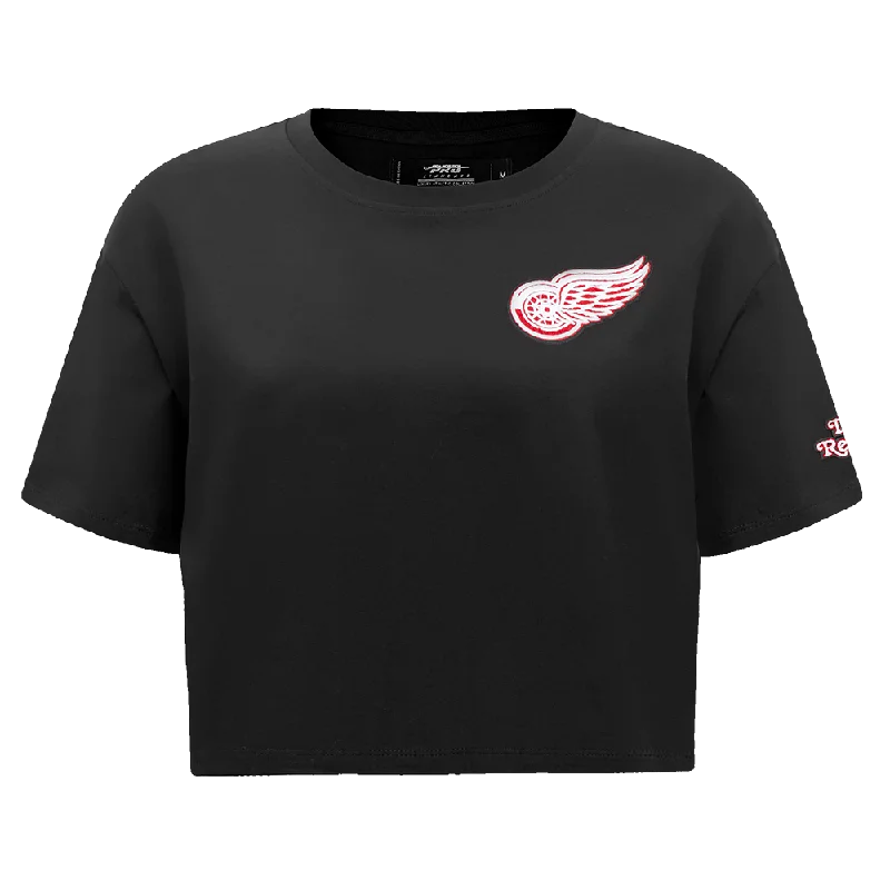 NHL DETROIT RED WINGS CLASSIC WOMEN'S BOXY TEE (BLACK) Real Fur Shearling Chenille