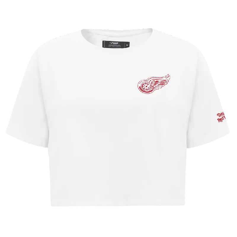 NHL DETROIT RED WINGS CLASSIC WOMEN'S BOXY TEE (WHITE) Print Jacquard Patchwork