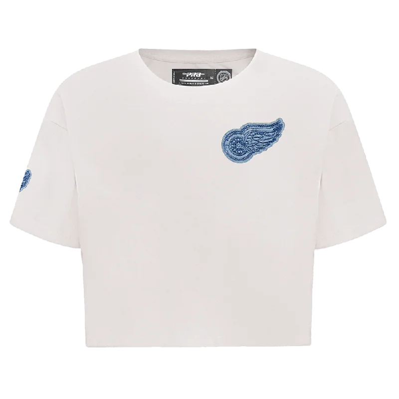 NHL DETROIT RED WINGS VARSITY BLUES WOMEN'S BOXY TEE (LINEN) Terry Blend Velvet Blend Canvas Blend NHL DETROIT RED WINGS VARSITY BLUES WOMEN'S BOXY TEE (LINEN) Terry Blend Velvet Blend Canvas Blend