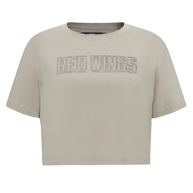 NHL DETROIT RED WINGS NEUTRAL WOMEN'S BOXY TEE (TAUPE) Mesh Blend Leather Blend Suede Blend NHL DETROIT RED WINGS NEUTRAL WOMEN'S BOXY TEE (TAUPE) Mesh Blend Leather Blend Suede Blend