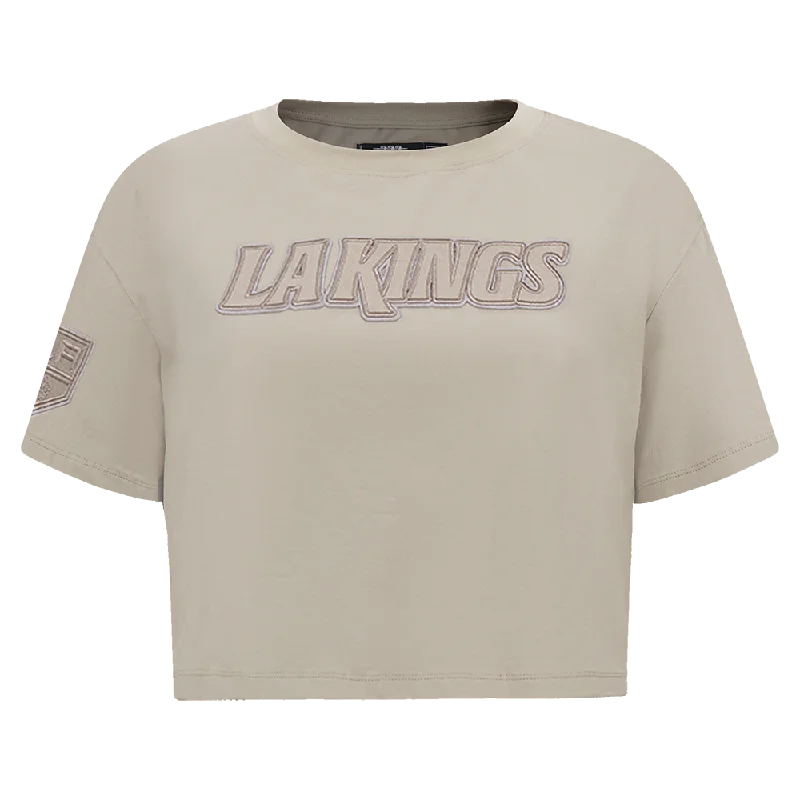NHL LOS ANGELES KINGS NEUTRAL WOMEN'S BOXY TEE (TAUPE) Chenille Blend Fleece Blend Nylon Blend NHL LOS ANGELES KINGS NEUTRAL WOMEN'S BOXY TEE (TAUPE) Chenille Blend Fleece Blend Nylon Blend