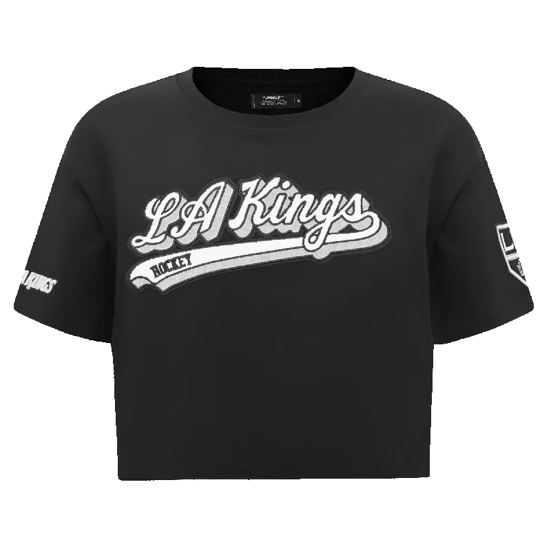 NHL LOS ANGELES KINGS SCRIPT TAIL WOMEN'S SJ BOXY TEE (BLACK) Casual Formal Business NHL LOS ANGELES KINGS SCRIPT TAIL WOMEN'S SJ BOXY TEE (BLACK) Casual Formal Business