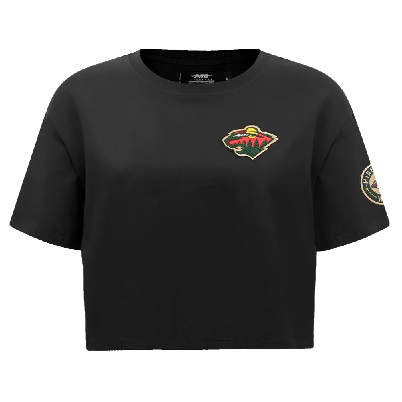 NHL MINNESOTA WILD CLASSIC WOMEN'S BOXY TEE (BLACK) Graphic Embroidered Appliqued