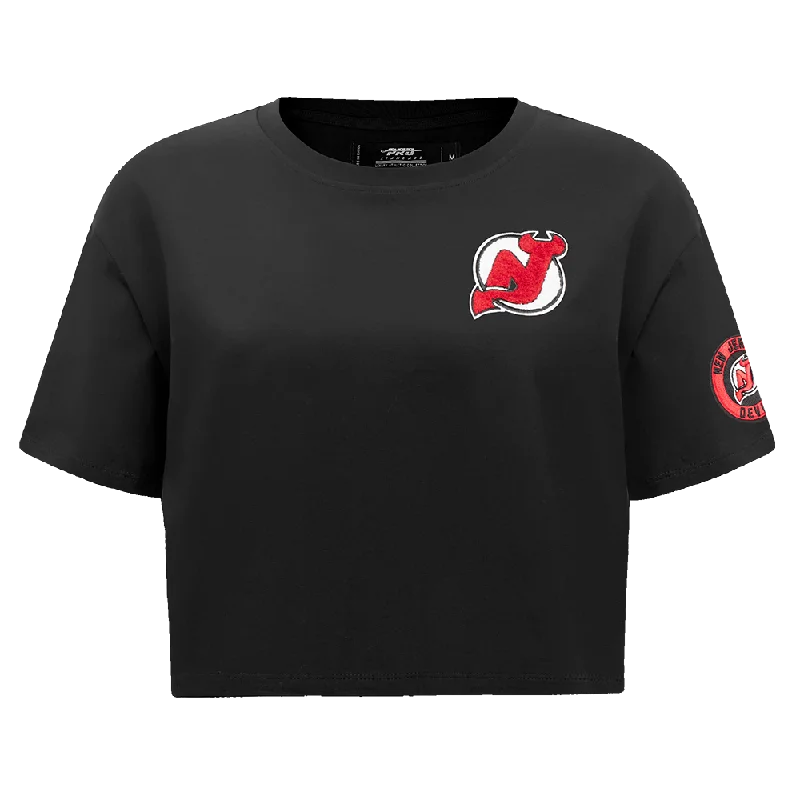 NHL NEW JERSEY DEVILS CLASSIC WOMEN'S BOXY TEE (BLACK) Striped Floral Plaid