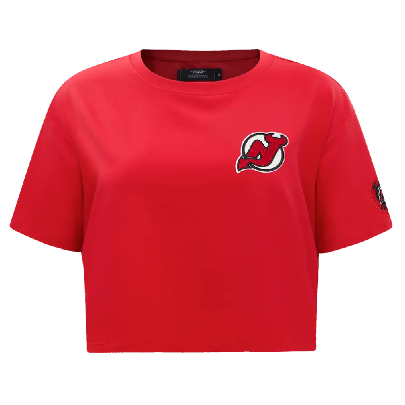 NHL NEW JERSEY DEVILS CLASSIC WOMEN'S BOXY TEE (RED) Fashionable Trendy Casual