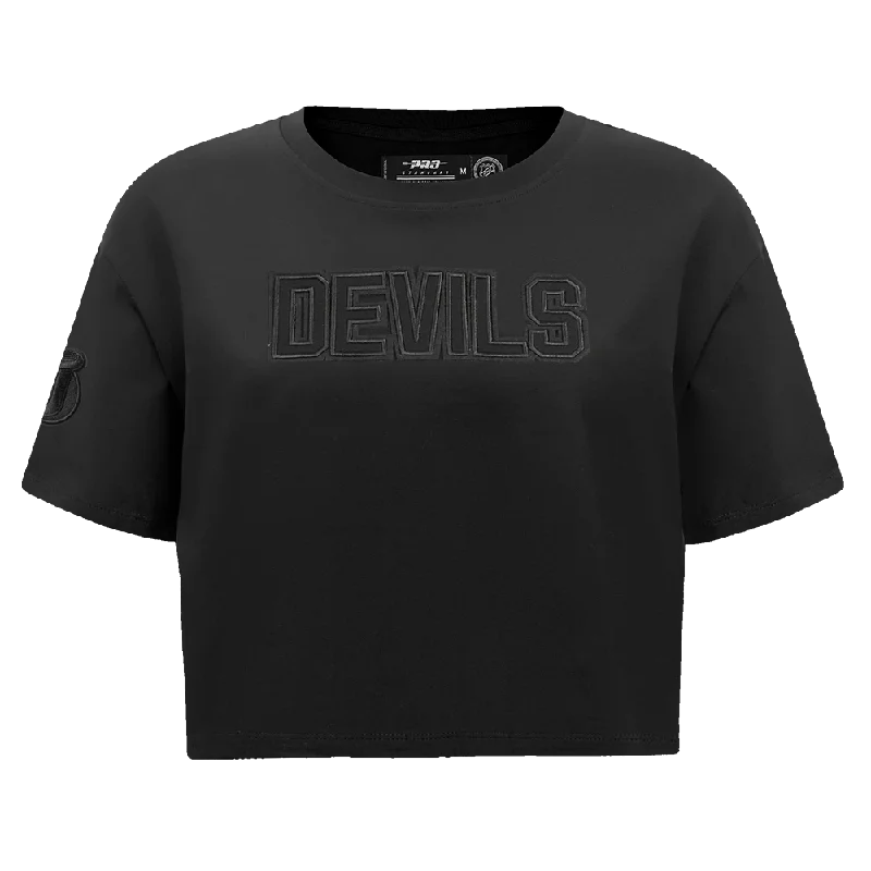 NHL NEW JERSEY DEVILS NEUTRAL WOMEN'S BOXY TEE (BLACK) Mesh Fabric Canvas Fabric Denim Fabric NHL NEW JERSEY DEVILS NEUTRAL WOMEN'S BOXY TEE (BLACK) Mesh Fabric Canvas Fabric Denim Fabric