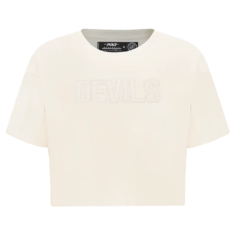 NHL NEW JERSEY DEVILS NEUTRAL WOMEN'S BOXY TEE (EGGSHELL) Elasticated Padded Insulated NHL NEW JERSEY DEVILS NEUTRAL WOMEN'S BOXY TEE (EGGSHELL) Elasticated Padded Insulated