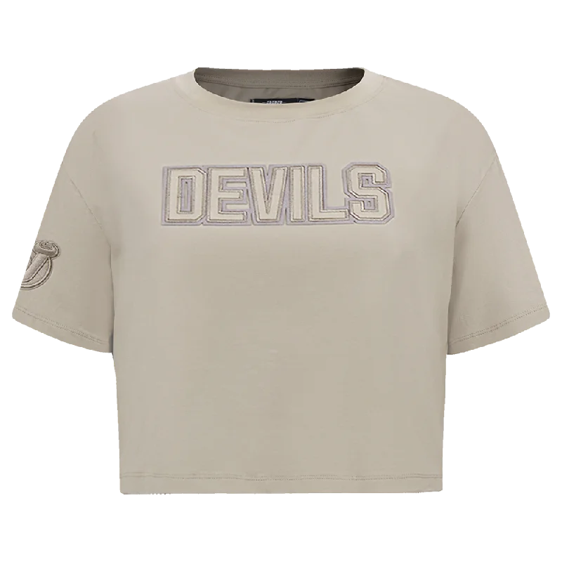 NHL NEW JERSEY DEVILS NEUTRAL WOMEN'S BOXY TEE (TAUPE) Hooded Caped Shawl Collar