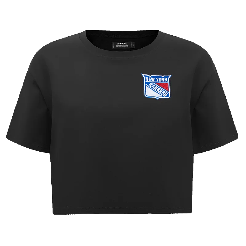 NHL NEW YORK RANGERS CLASSIC WOMEN'S SJ BOXY TEE (BLACK) Embroidered Appliqued Beaded NHL NEW YORK RANGERS CLASSIC WOMEN'S SJ BOXY TEE (BLACK) Embroidered Appliqued Beaded