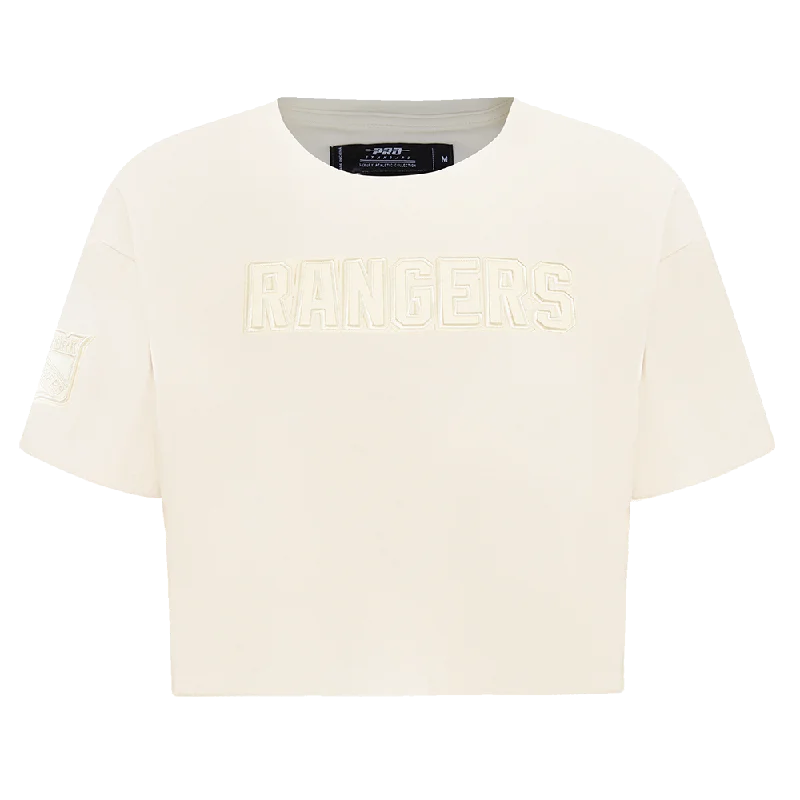 NHL NEW YORK RANGERS NEUTRAL WOMEN'S BOXY TEE (EGGSHELL) Rayon Fabric Velvet Fabric Corduroy Fabric NHL NEW YORK RANGERS NEUTRAL WOMEN'S BOXY TEE (EGGSHELL) Rayon Fabric Velvet Fabric Corduroy Fabric