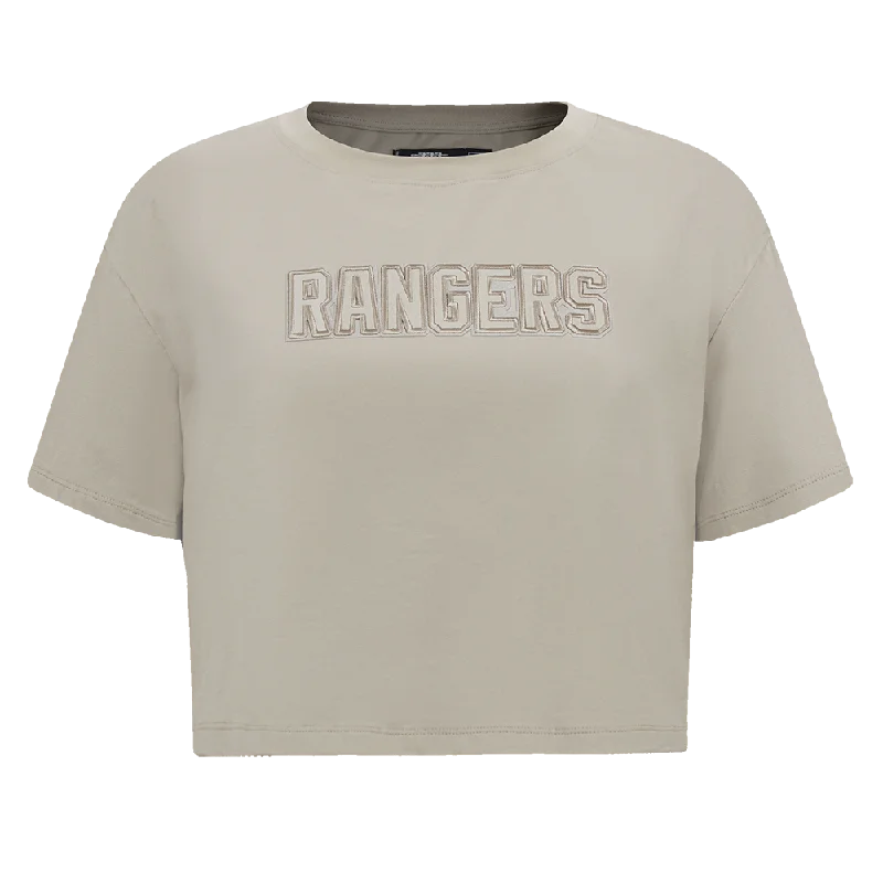 NHL NEW YORK RANGERS NEUTRAL WOMEN'S BOXY TEE (TAUPE) Nylon Fabric Polyester Fabric Spandex Fabric NHL NEW YORK RANGERS NEUTRAL WOMEN'S BOXY TEE (TAUPE) Nylon Fabric Polyester Fabric Spandex Fabric