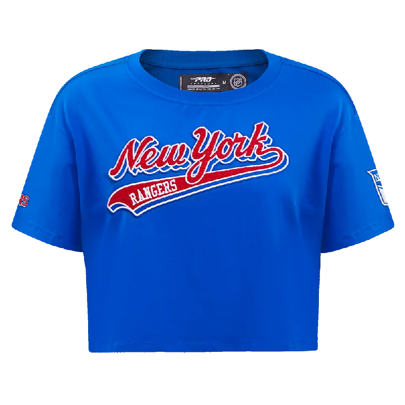 NHL NEW YORK RANGERS SCRIPT TAIL WOMEN'S SJ BOXY TEE (ROYAL BLUE) Elegant Classic Vintage NHL NEW YORK RANGERS SCRIPT TAIL WOMEN'S SJ BOXY TEE (ROYAL BLUE) Elegant Classic Vintage