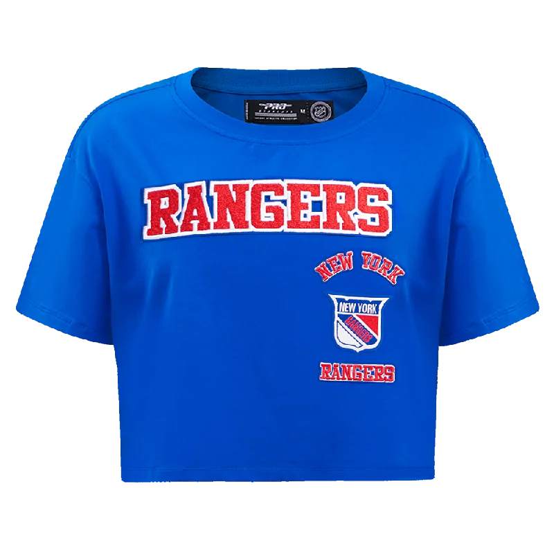 NHL NEW YORK RANGERS RETRO CLASSIC WOMEN'S BOXY TEE (ROYAL BLUE) Ribbed Striped Patterned NHL NEW YORK RANGERS RETRO CLASSIC WOMEN'S BOXY TEE (ROYAL BLUE) Ribbed Striped Patterned