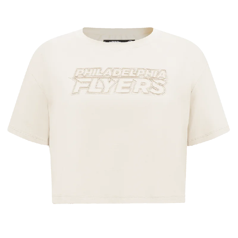 NHL PHILADELPHIA FLYERS NEUTRAL WOMEN'S BOXY TEE (EGGSHELL) Print Jacquard Patchwork