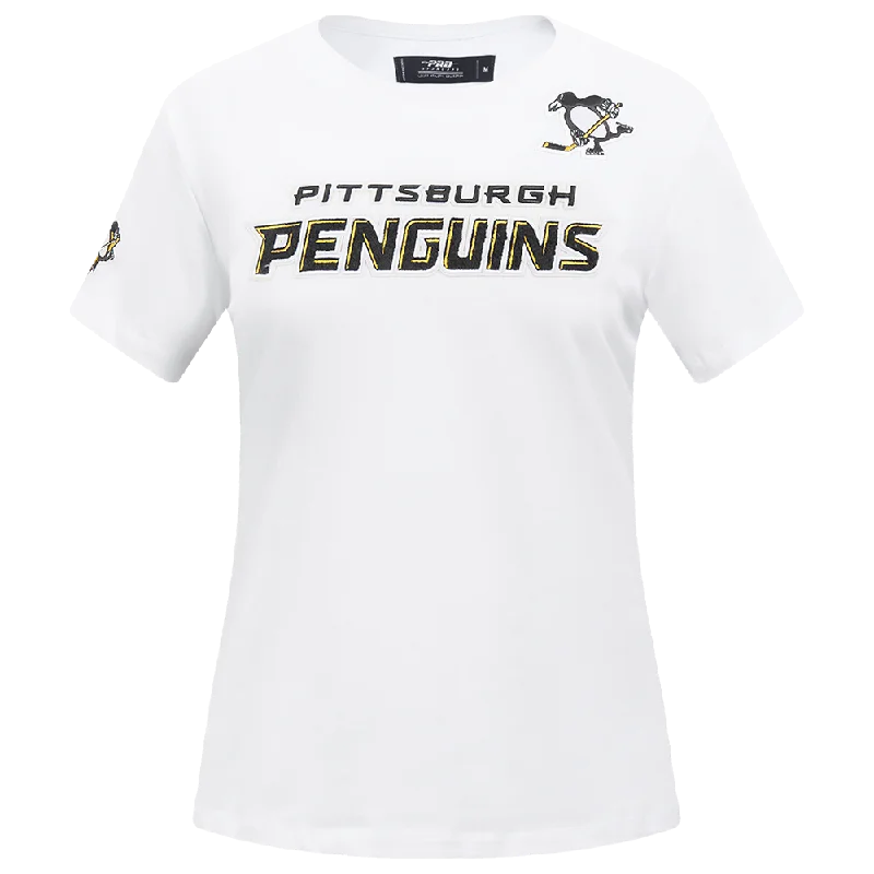NHL PITTSBURGH PENGUINS CLASSIC WOMEN'S SS SLIM FIT TEE (WHITE) Fitted T-Shirt Seamless Stretchy NHL PITTSBURGH PENGUINS CLASSIC WOMEN'S SS SLIM FIT TEE (WHITE) Fitted T-Shirt Seamless Stretchy