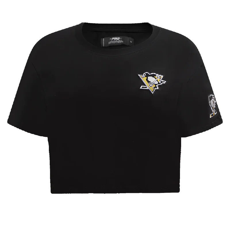 NHL PITTSBURGH PENGUINS CLASSIC WOMEN'S SJ BOXY TEE (BLACK) Anti-Pilling Machine Wash Handmade NHL PITTSBURGH PENGUINS CLASSIC WOMEN'S SJ BOXY TEE (BLACK) Anti-Pilling Machine Wash Handmade
