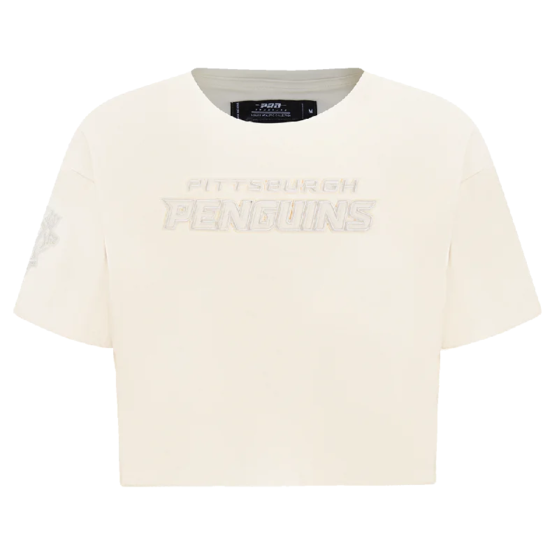 NHL PITTSBURGH PENGUINS NEUTRAL WOMEN'S BOXY TEE (EGGSHELL) Wool Fabric Cashmere Fabric Tweed Fabric NHL PITTSBURGH PENGUINS NEUTRAL WOMEN'S BOXY TEE (EGGSHELL) Wool Fabric Cashmere Fabric Tweed Fabric