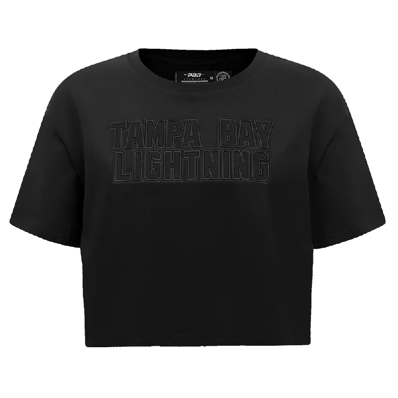 NHL TAMPA BAY LIGHTNING NEUTRAL WOMEN'S BOXY TEE (BLACK) V-Neck T-Shirt Long Sleeve Cotton NHL TAMPA BAY LIGHTNING NEUTRAL WOMEN'S BOXY TEE (BLACK) V-Neck T-Shirt Long Sleeve Cotton
