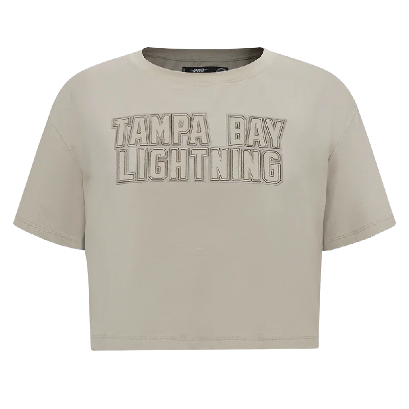 NHL TAMPA BAY LIGHTNING NEUTRAL WOMEN'S BOXY TEE (TAUPE) Satin Blend Silk Blend Wool Blend NHL TAMPA BAY LIGHTNING NEUTRAL WOMEN'S BOXY TEE (TAUPE) Satin Blend Silk Blend Wool Blend