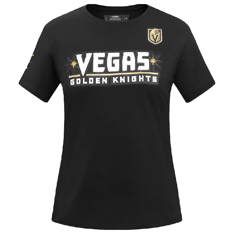 NHL VEGAS GOLDEN KNIGHTS CLASSIC WOMEN'S SJ SLIM FIT TEE (BLACK) Front Pockets Side Pockets Patch Pockets NHL VEGAS GOLDEN KNIGHTS CLASSIC WOMEN'S SJ SLIM FIT TEE (BLACK) Front Pockets Side Pockets Patch Pockets