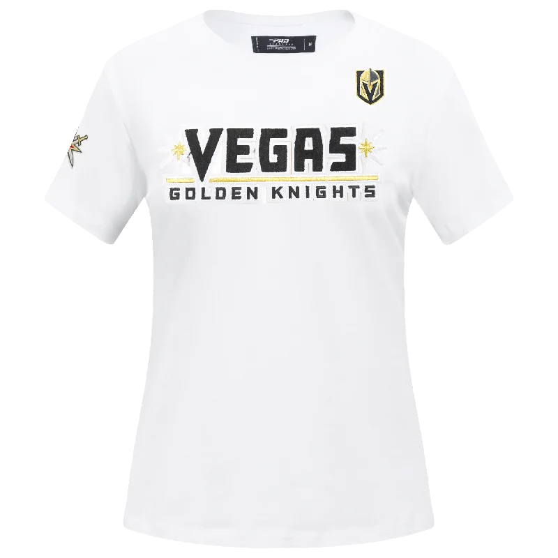 NHL VEGAS GOLDEN KNIGHTS CLASSIC WOMEN'S SJ SLIM FIT TEE (WHITE) Zippered Front Buttoned Front Snap Front NHL VEGAS GOLDEN KNIGHTS CLASSIC WOMEN'S SJ SLIM FIT TEE (WHITE) Zippered Front Buttoned Front Snap Front