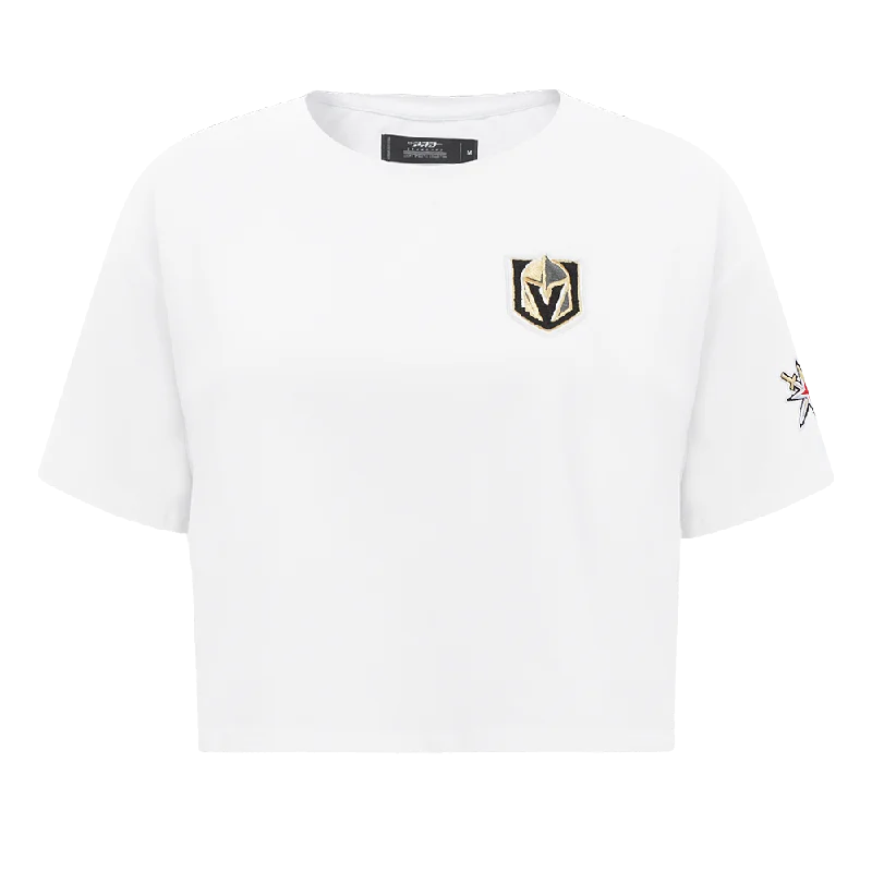 NHL VEGAS GOLDEN KNIGHTS CLASSIC WOMEN'S SJ BOXY TEE (WHITE) Spandex Blend Rayon Blend Denim Blend
