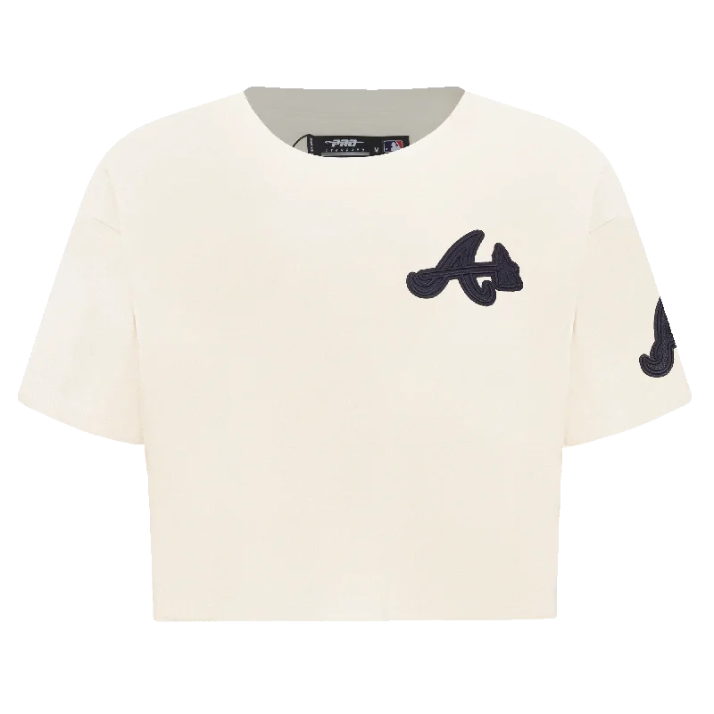 MLB ATLANTA BRAVES TRIPLE TONAL WOMEN'S SJ BOXY TEE (EGGSHELL) Solid Color Striped Floral MLB ATLANTA BRAVES TRIPLE TONAL WOMEN'S SJ BOXY TEE (EGGSHELL) Solid Color Striped Floral