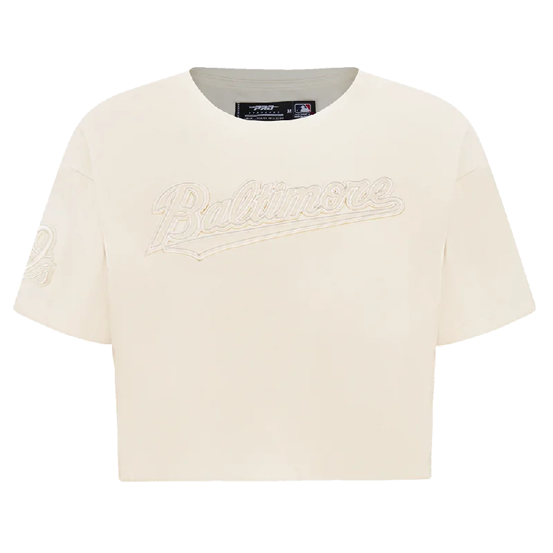 MLB BALTIMORE ORIOLES NEUTRAL WOMEN'S BOXY TEE (EGGSHELL) Ribbed Striped Patterned