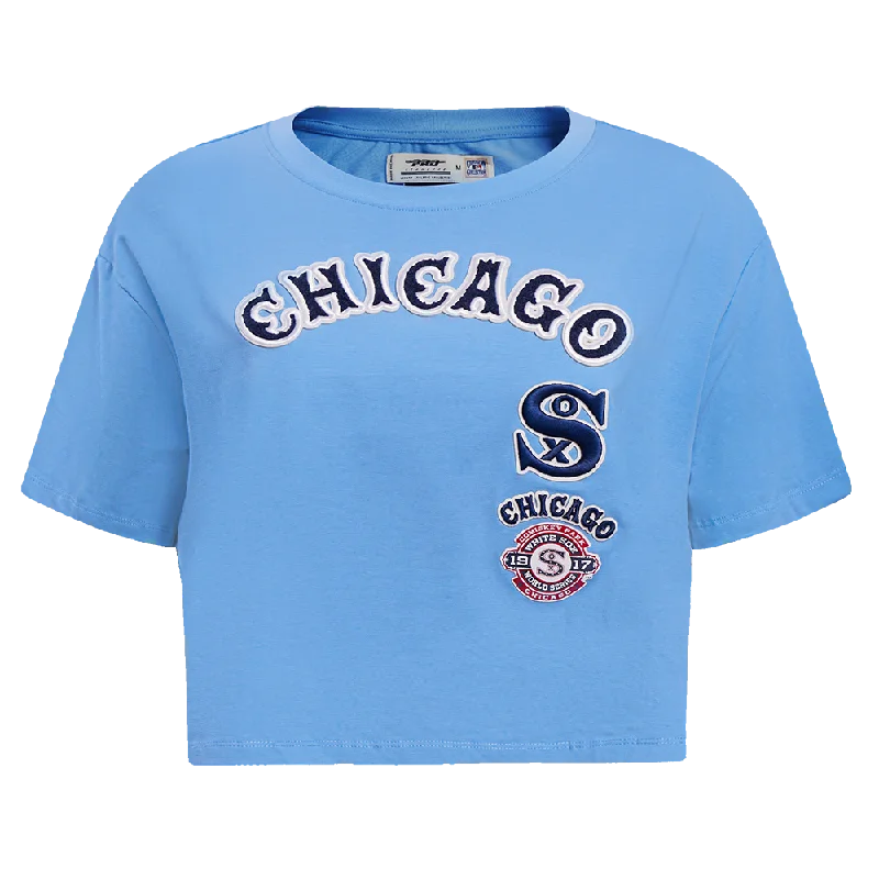 MLB CHICAGO WHITE SOX RETRO CLASSIC WOMEN'S BOXY TEE (UNIVERSITY BLUE) Print Jacquard Patchwork MLB CHICAGO WHITE SOX RETRO CLASSIC WOMEN'S BOXY TEE (UNIVERSITY BLUE) Print Jacquard Patchwork