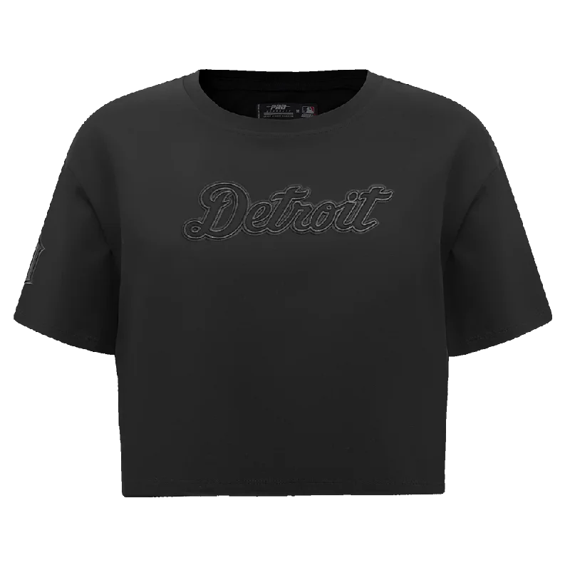 MLB DETROIT TIGERS NEUTRAL WOMEN'S BOXY TEE (BLACK) Rayon Velvet Corduroy