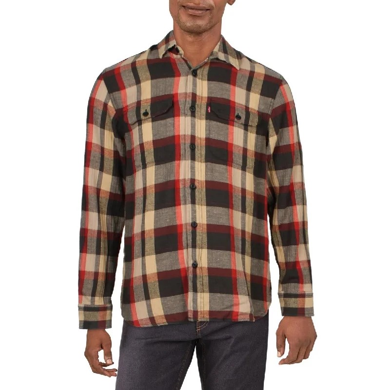 Levi's Mens Long Sleeve Plaid Button-Down Shirt Comfortable Pocket Short Shirt